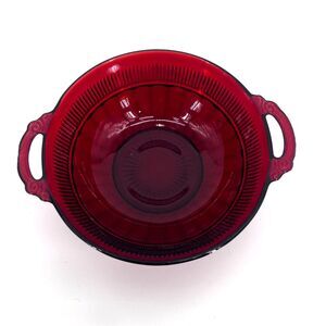Anchor Hocking Royal Ruby Red Coronation Glass Serving Bowl 2 Handled